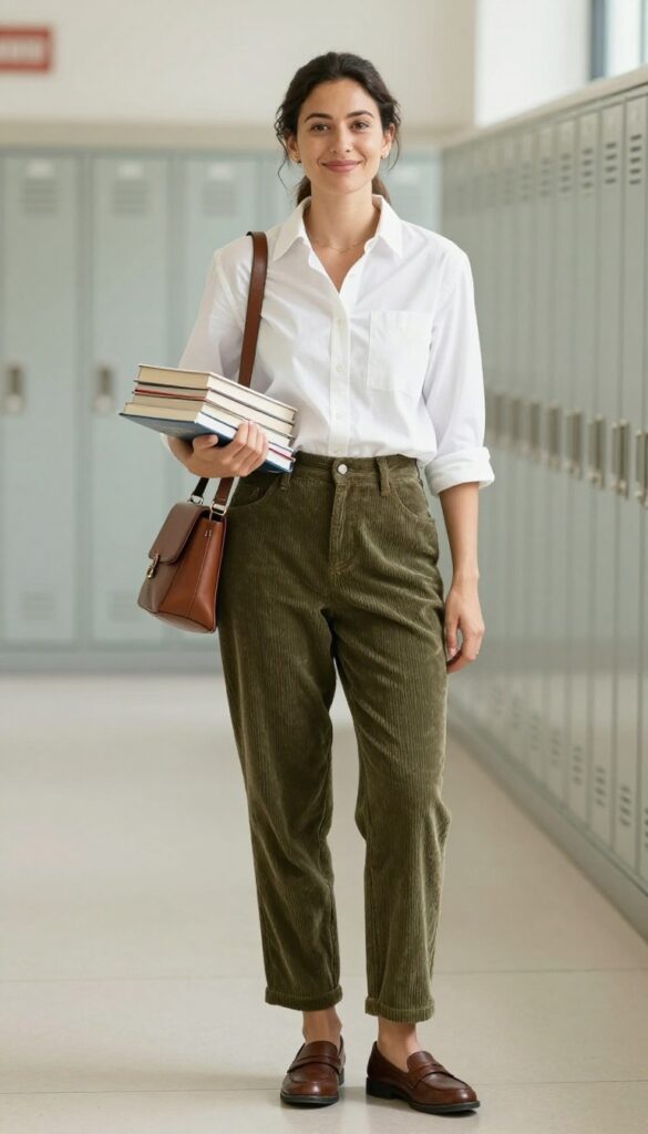 9. Corduroy Pants with a Button-Down