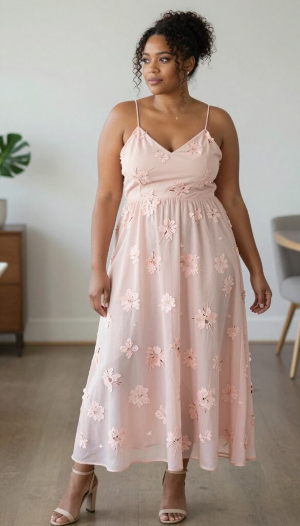 6. High-Low Hem Dress With Floral Appliqués