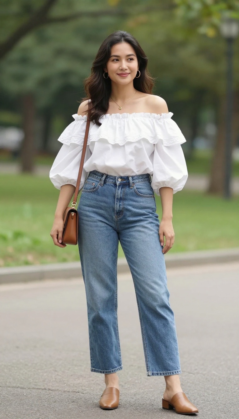 7. Off-the-Shoulder Romance: Ruffles and Denim