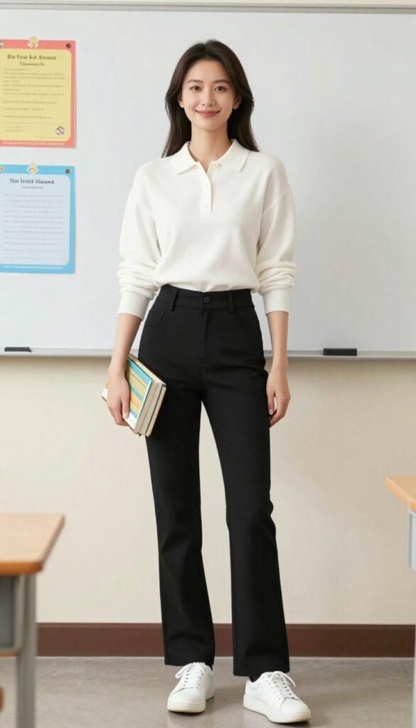 1. Stretch-Waist Trousers with a Knit Polo