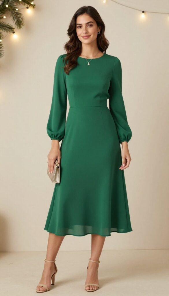 1. Elegant Long Sleeve Midi Dress