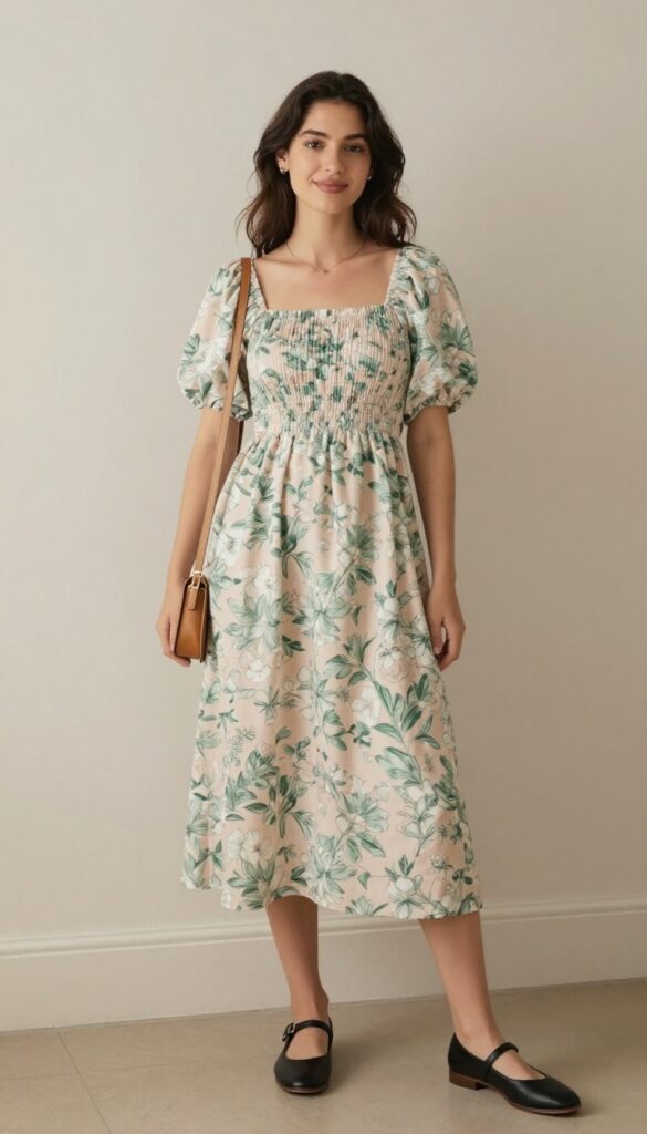 8. Floral Babydoll Dress with Puff Sleeves