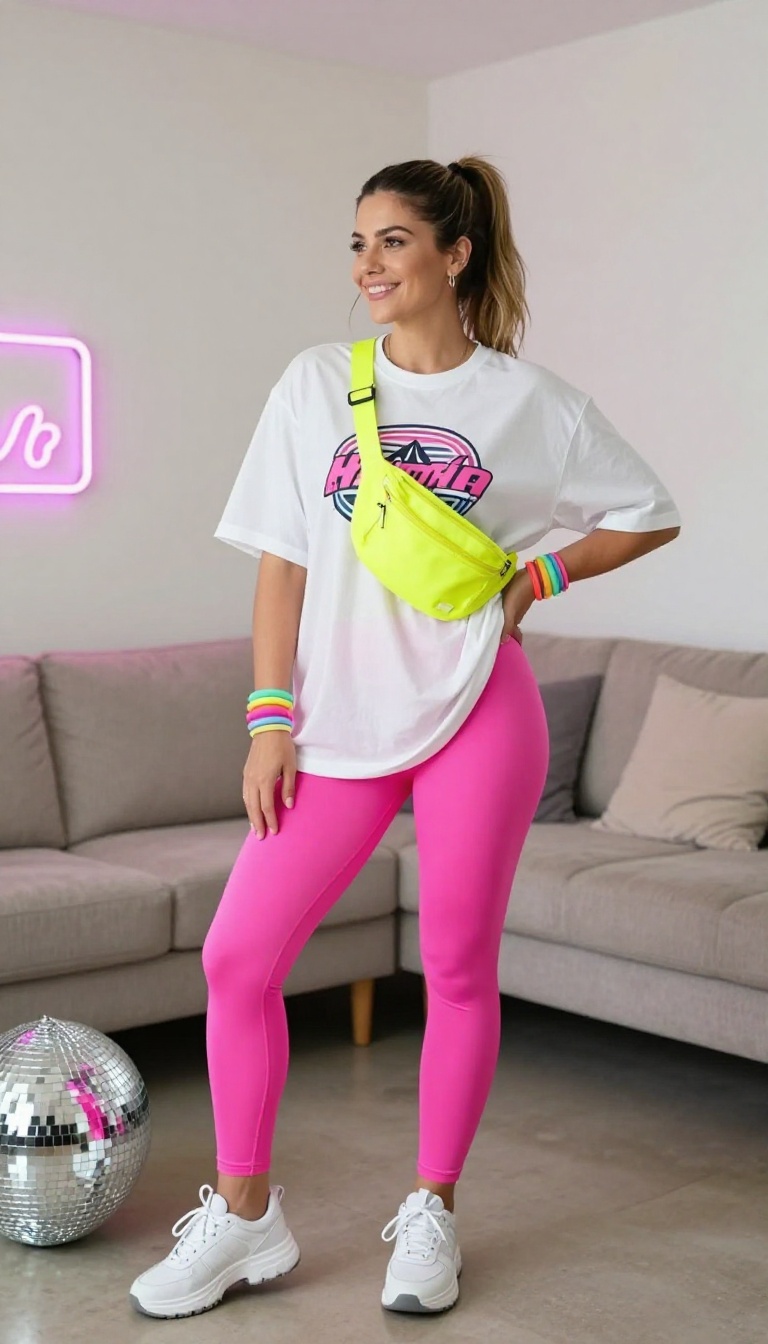 1. Neon Pop Star: Electric Leggings and Oversized Tee