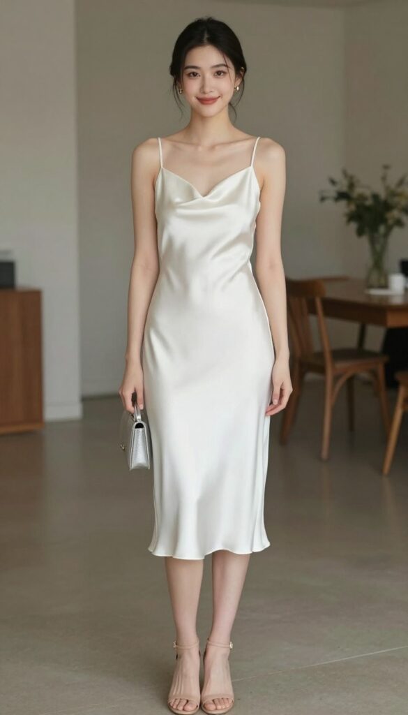 2. Sleek Slip Dress with Strappy Heels