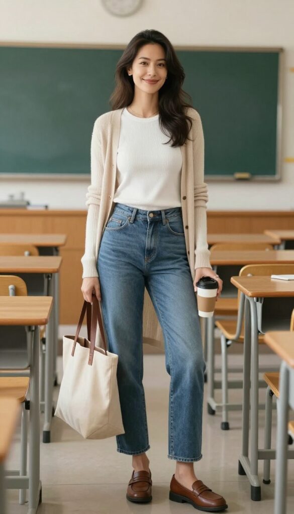 10. The Cardigan and Straight-Leg Jeans