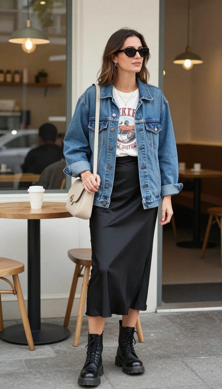 3. Denim Jacket Over a Graphic Tee
