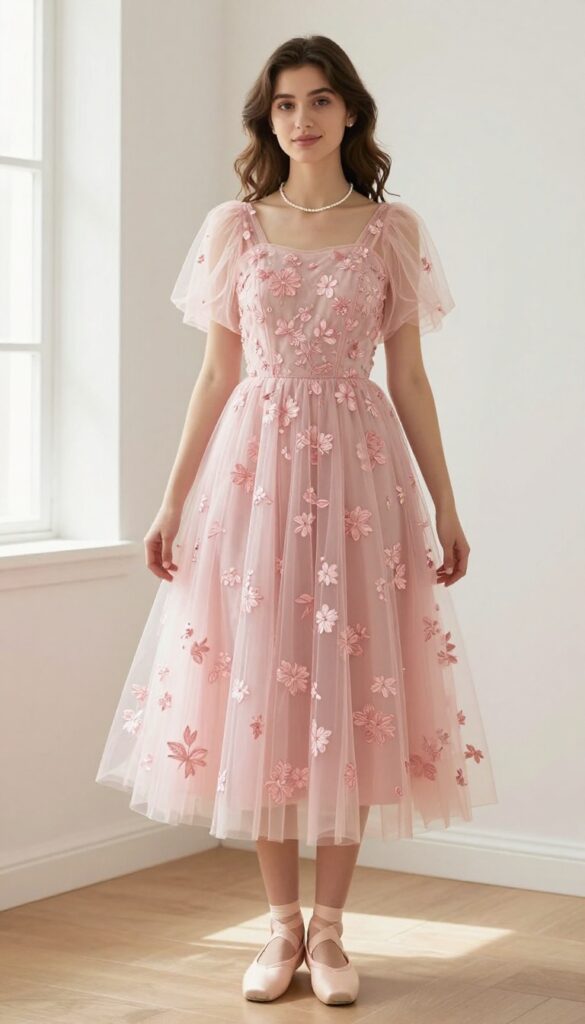 5. Pink Floral Embroidered Tulle