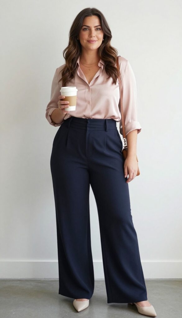 2. Wide-Leg Trousers & a Soft Blouse