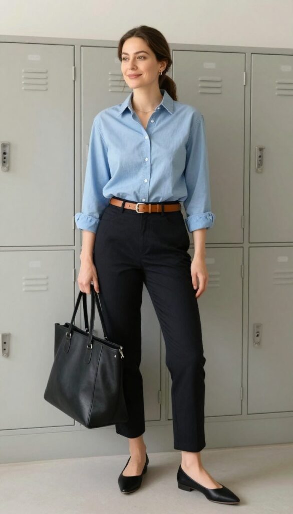 15. The Chambray Shirt and Black Pants