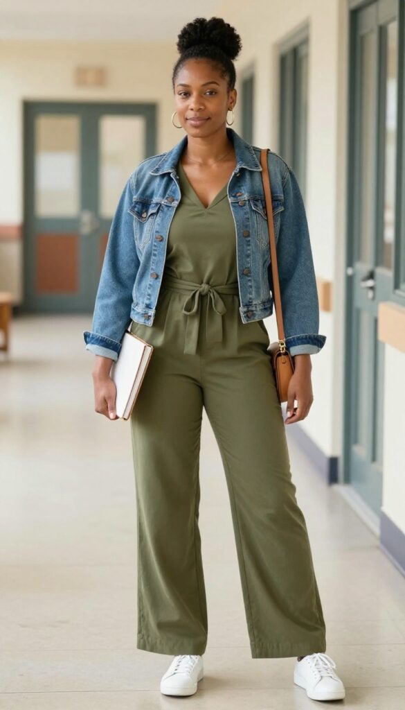 7. Jumpsuit with a Denim Jacket