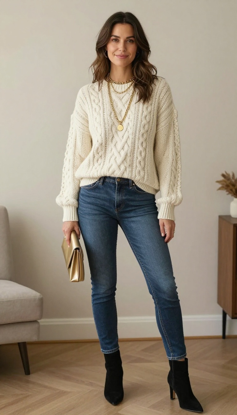 11. Layered Chains and a Chunky Sweater