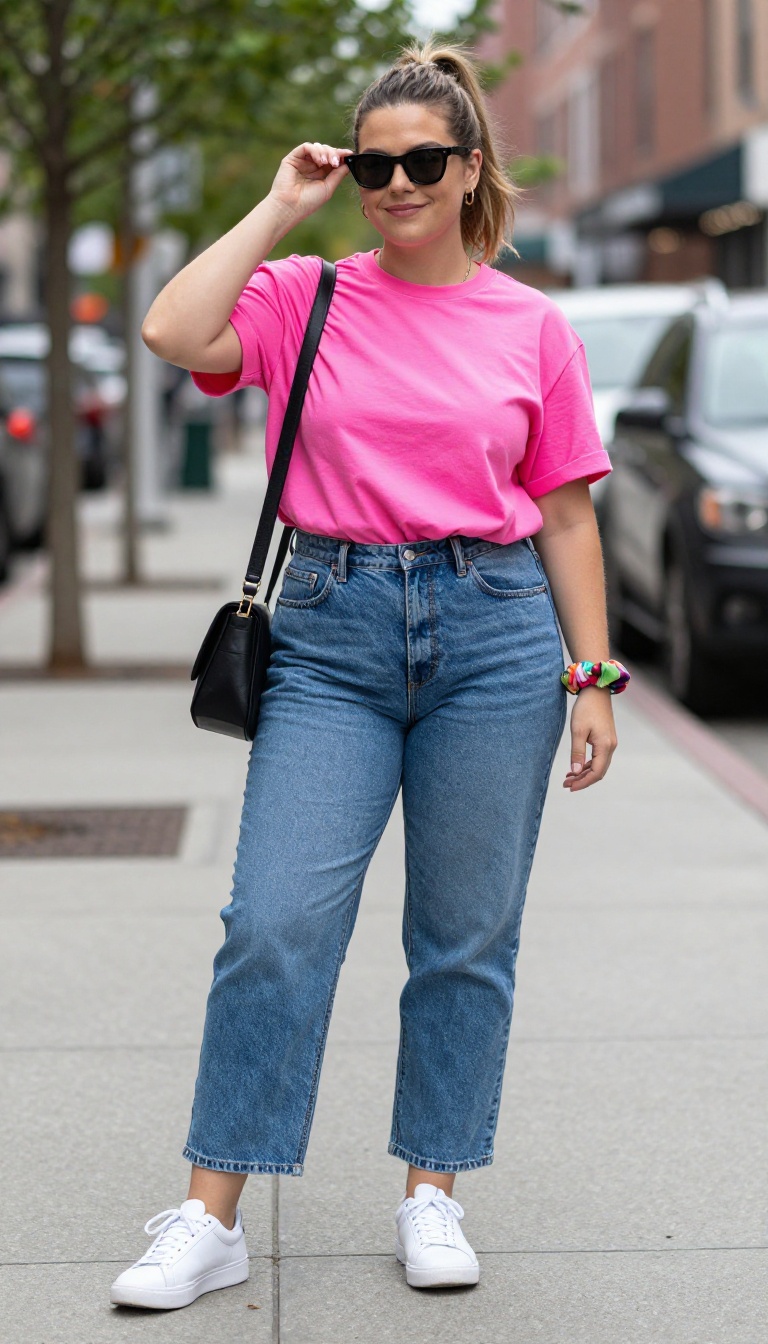1. Neon Pop with Classic Denim