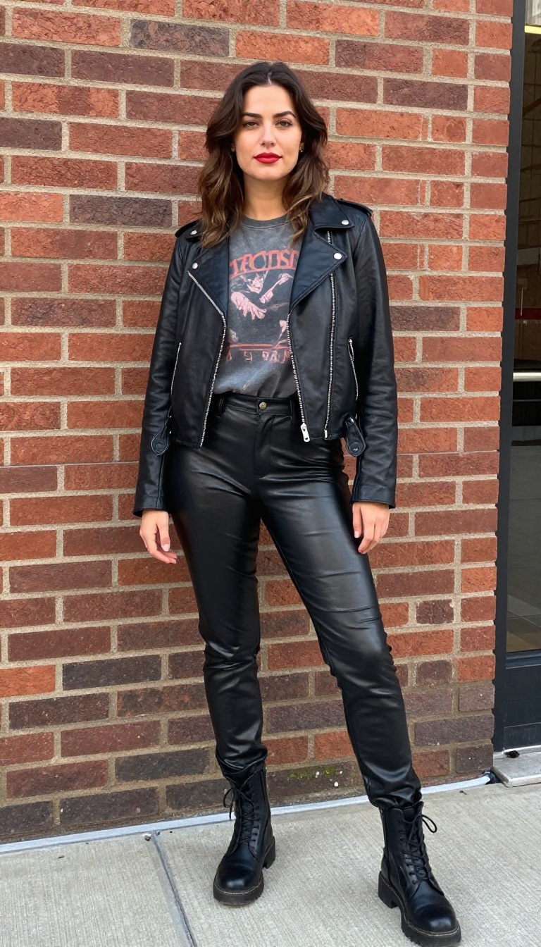 6. Leather Pants and Graphic Tee