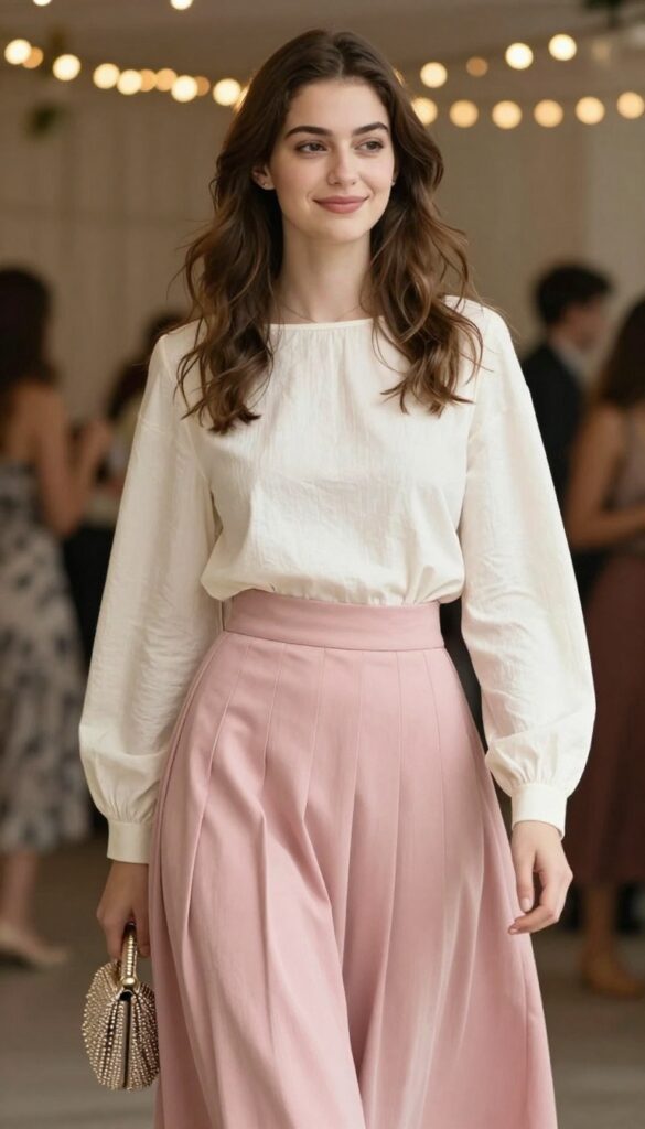 7. Soft Pleated Skirt and Blouse Combo