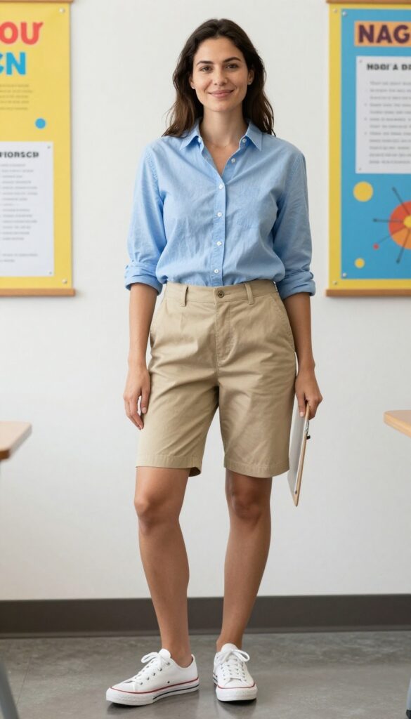 6. Chino Shorts with a Button-Down Shirt