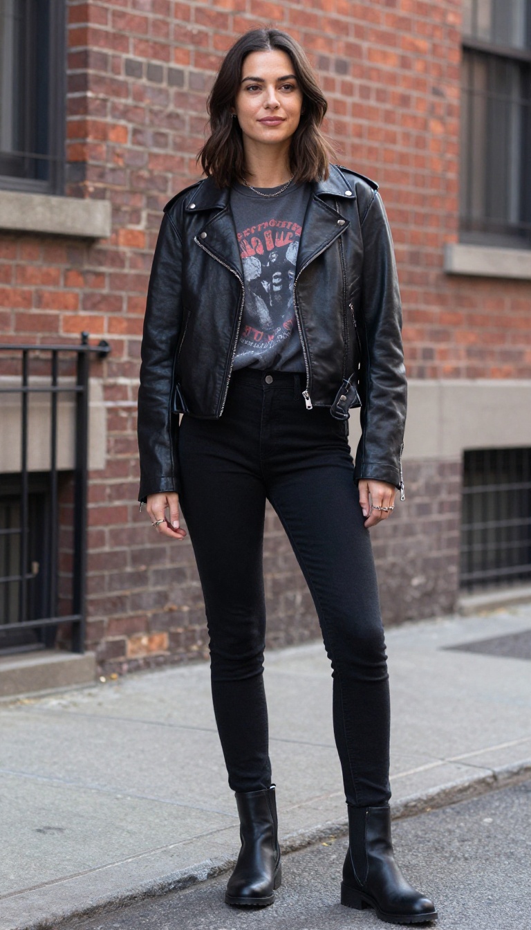 4. Leather Jacket over a Graphic Tee