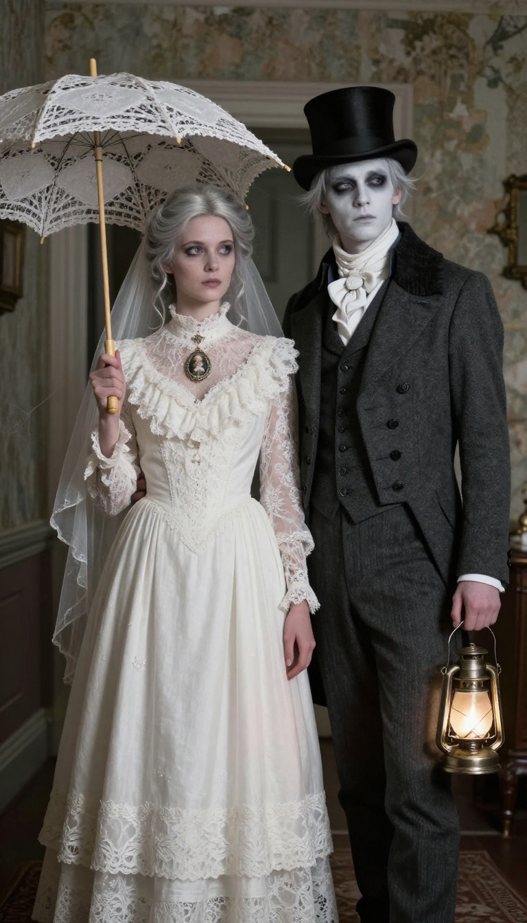 6. Ghostly Victorian Couple: Haunted Elegance