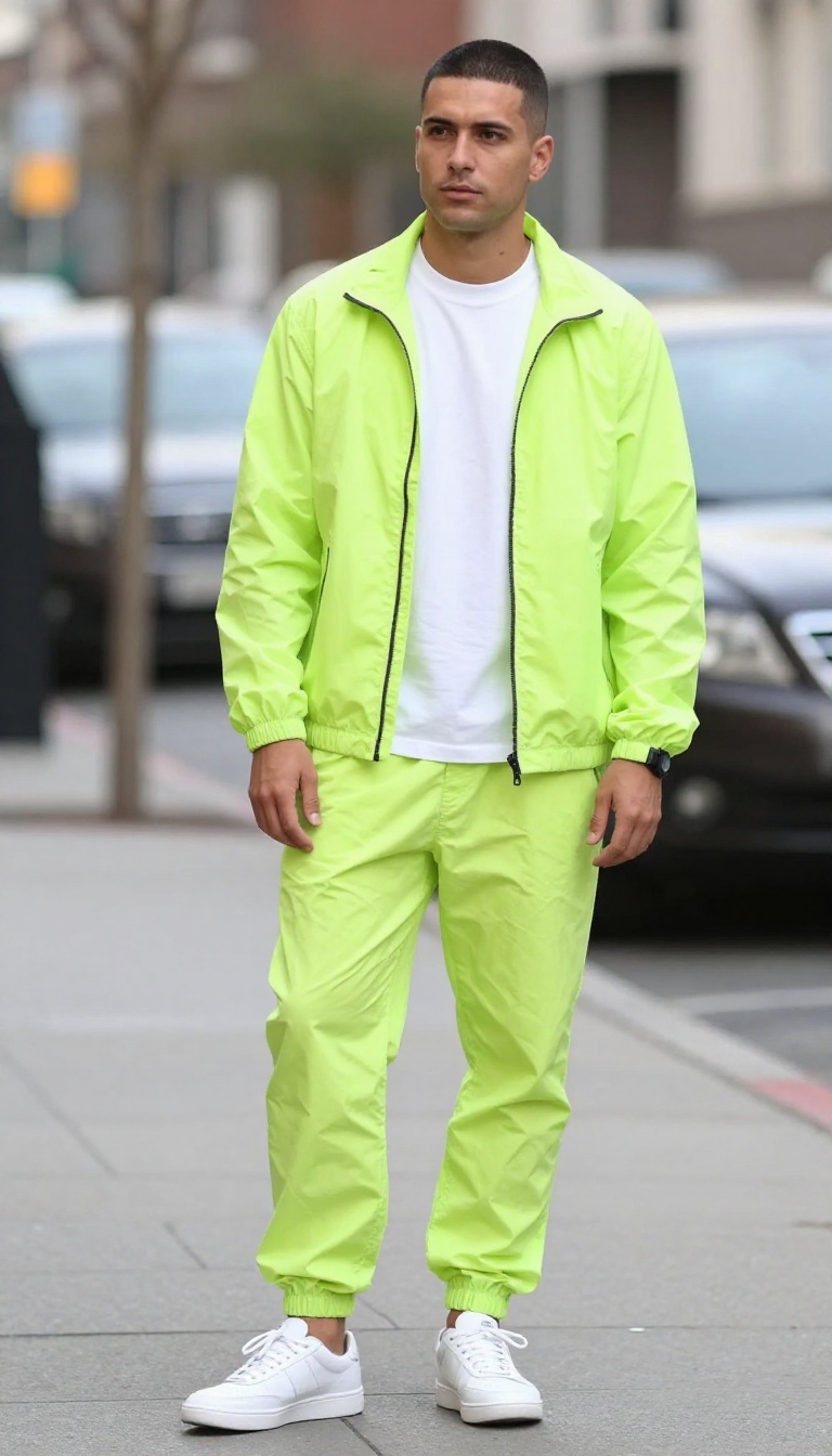 3. Neon Windbreaker and Joggers: Retro Athleisure