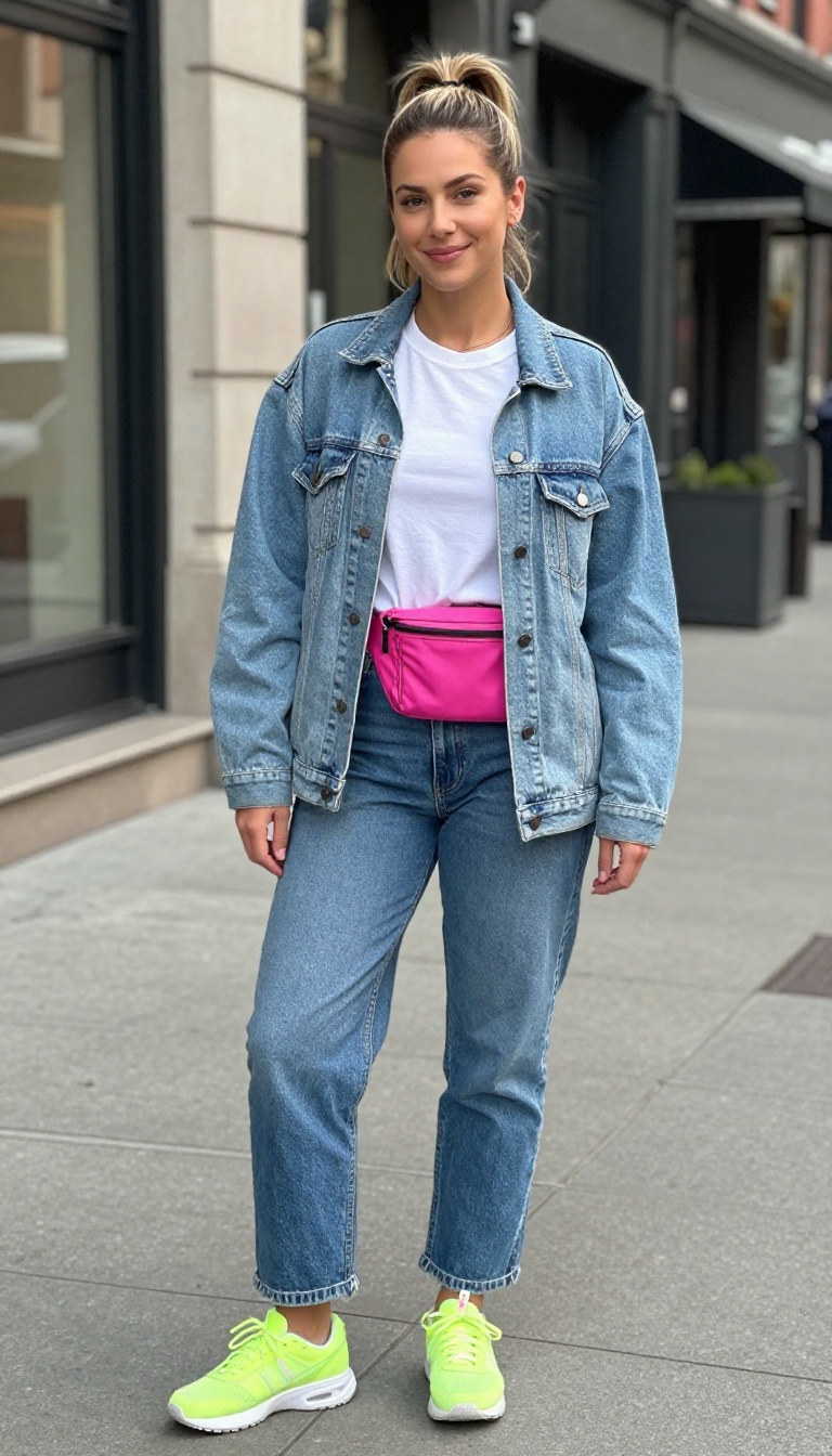 2. Neon Accents on Denim