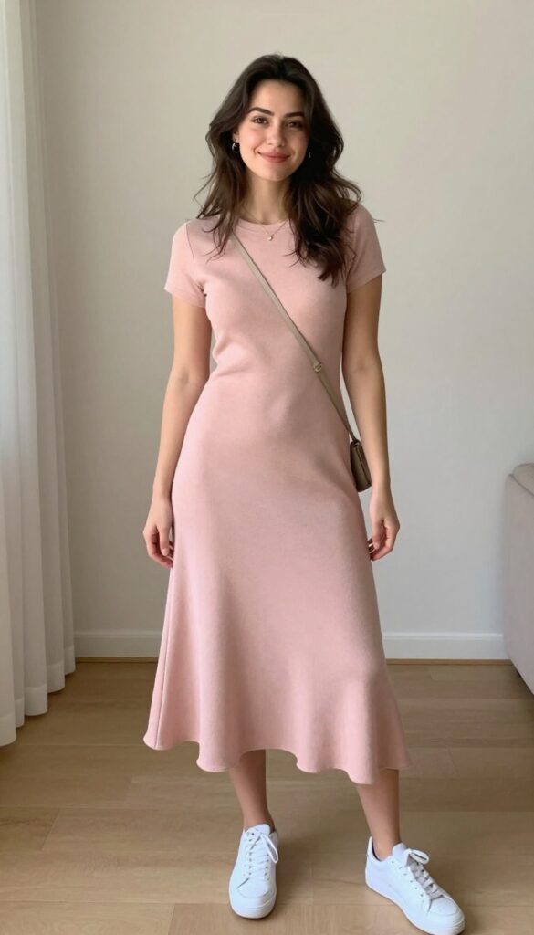 12. Comfortable Knit Dress with Flared Hem