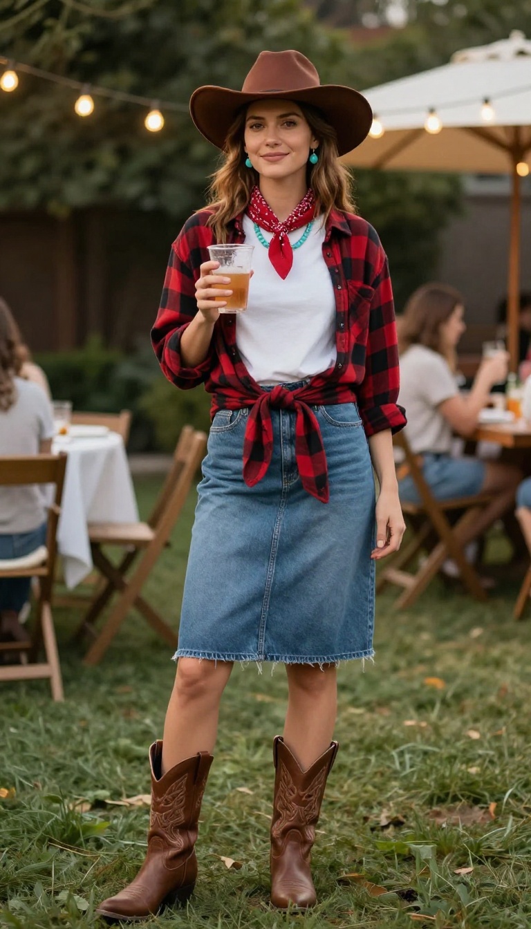 11. Cowgirl with a Denim Skirt