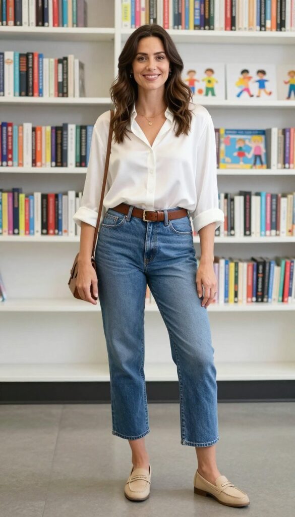 12. Cropped Jeans with a Blouse and Belt