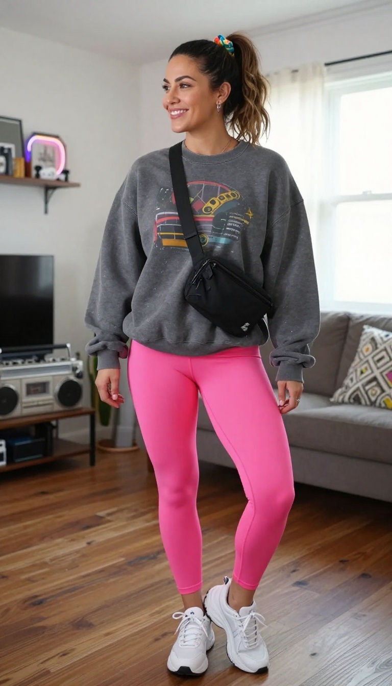 2. Neon Leggings and Oversized Sweatshirt
