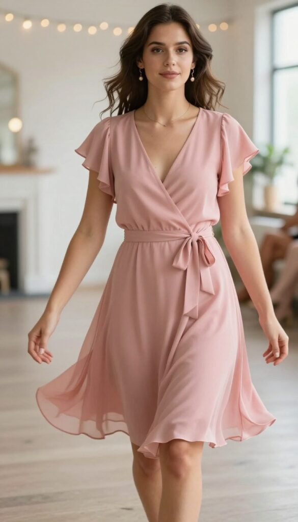 2. Romantic Wrap Dress with Flutter Sleeves