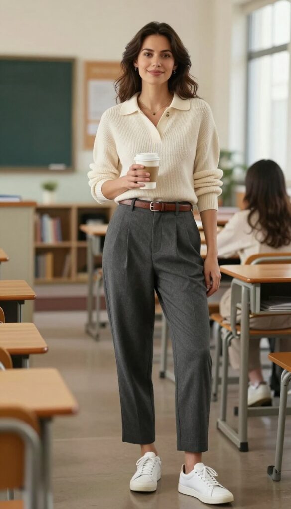 8. The Knit Polo and Pleated Pants