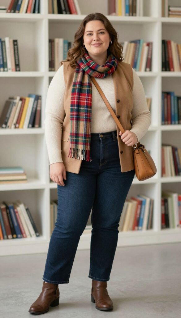 12. The Layered Look with a Vest and Scarf