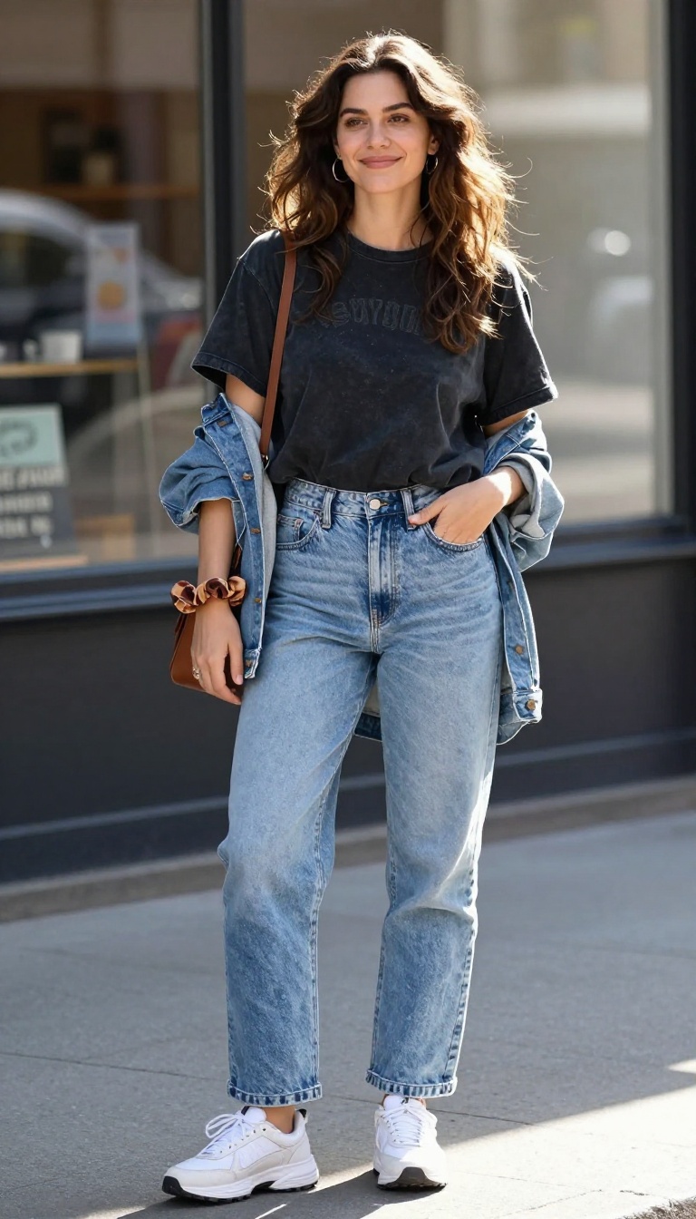 8. Graphic Tee and Acid-Wash Jeans