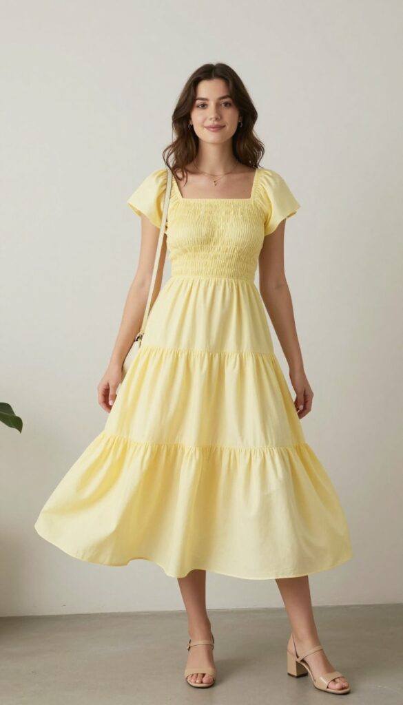 8. Tiered Midi Dress with Smocked Bodice