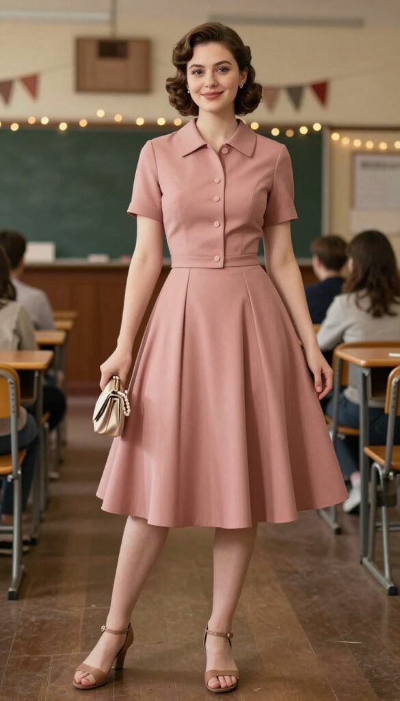 5. 1940s Tea-Length Dress with a Peplum Jacket