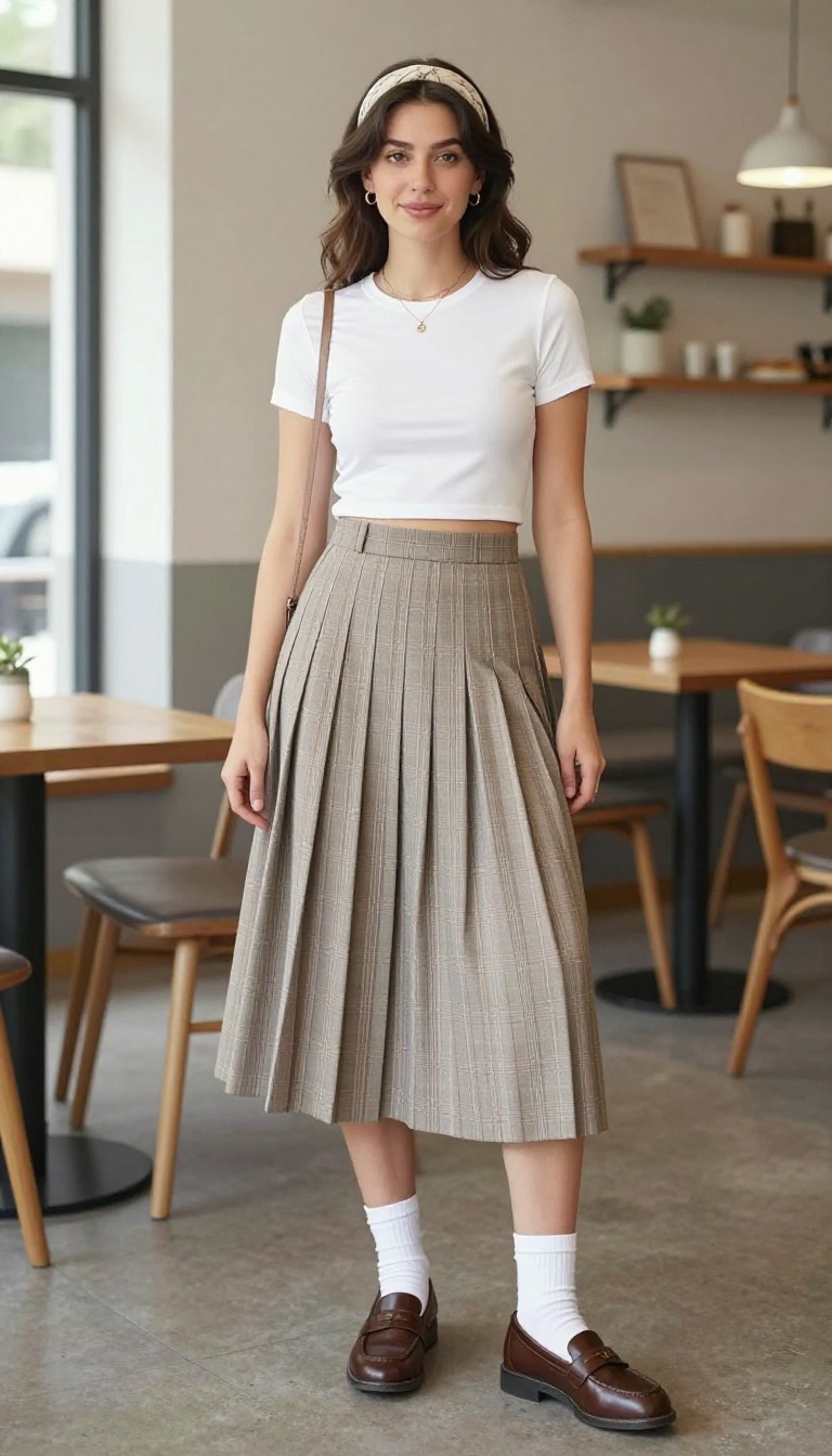 11. High-Waisted Pleated Skirt with a Crop Top