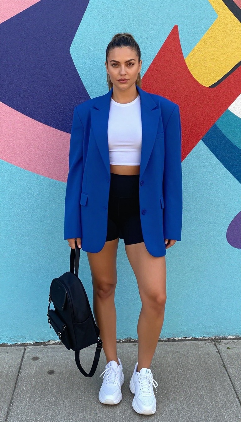 4. Oversized Blazer and Bike Shorts