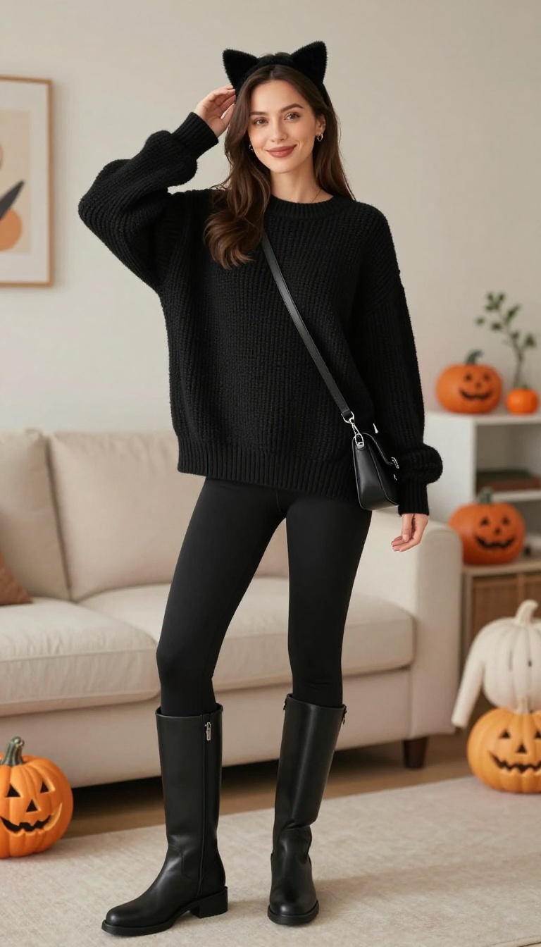 9. Oversized Sweater and Leggings for a Cozy Cat