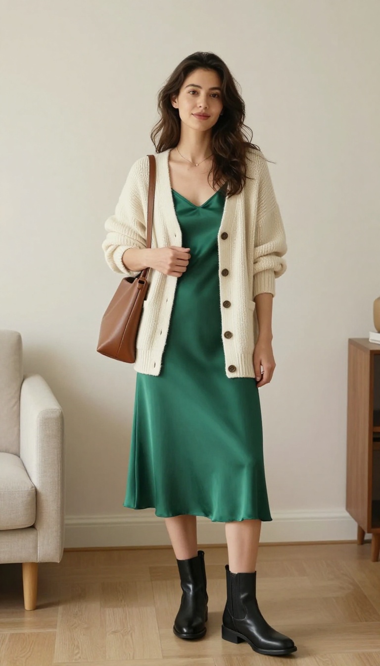 6. Slip Dress with a Chunky Cardigan
