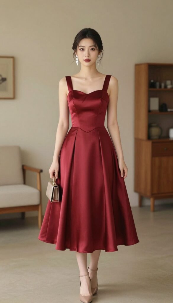 2. Satin Corset Dress with Statement Earrings