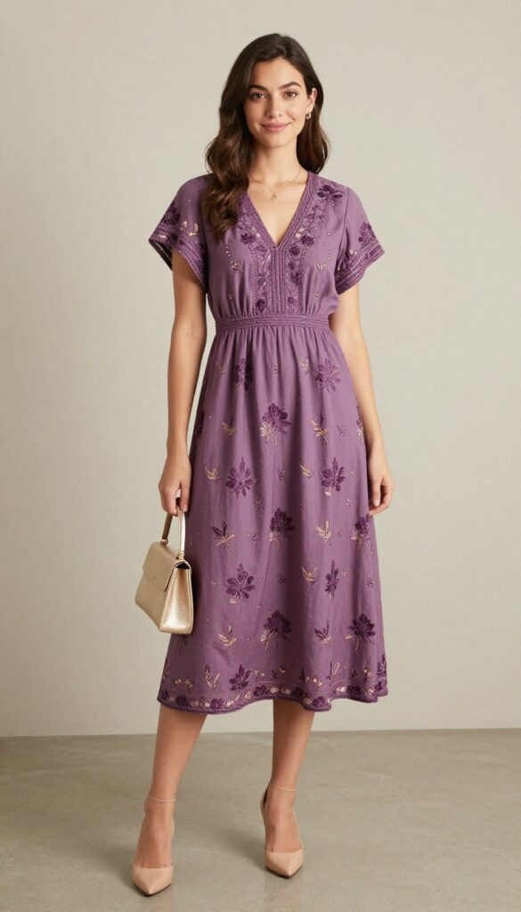 12. Floral Embroidered Dress in Plum
