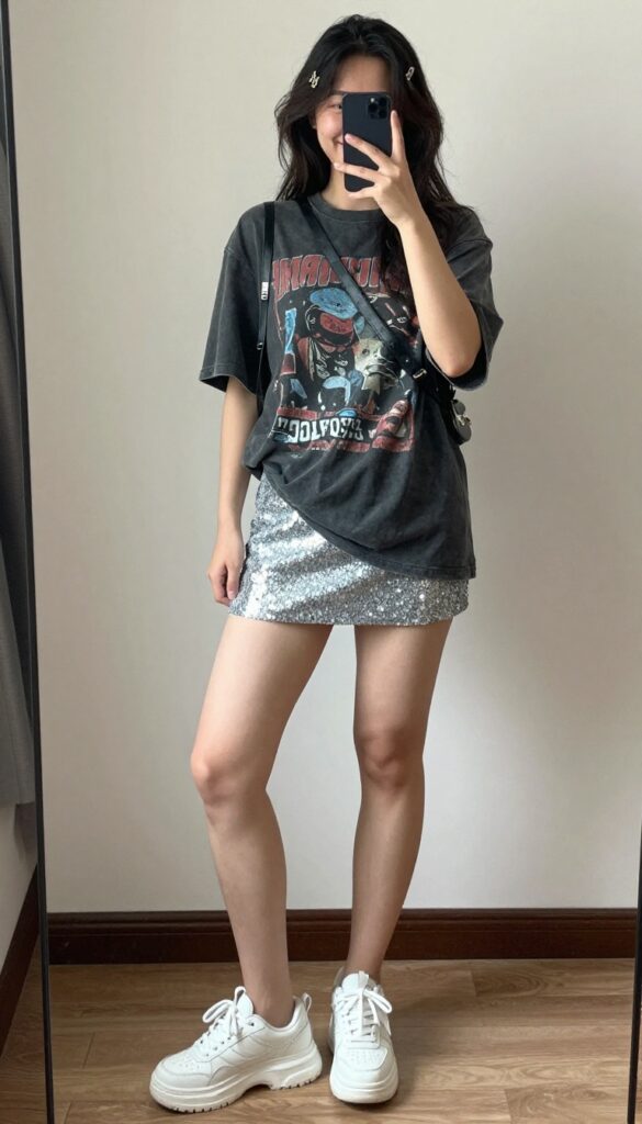 12. Graphic Tee with a Sequin Skirt