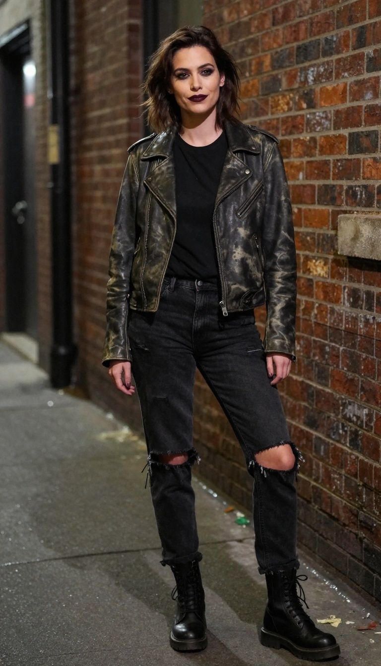 4. Edgy Rocker: Leather Jacket & Ripped Jeans