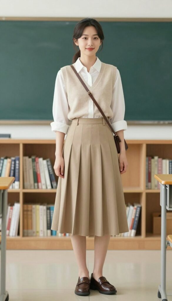 8. Pleated Skirt with a Sweater Vest