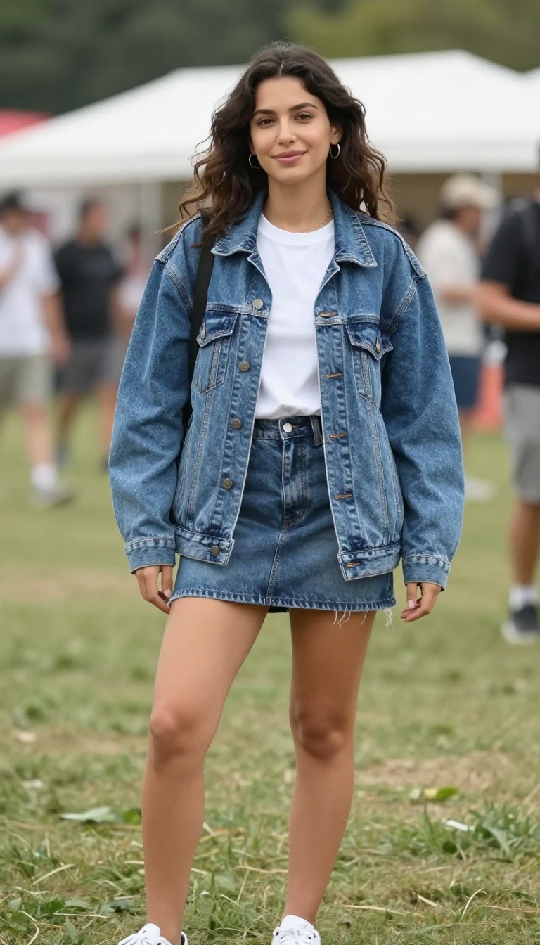 6. Acid-Wash Denim Jacket and Skirt Set