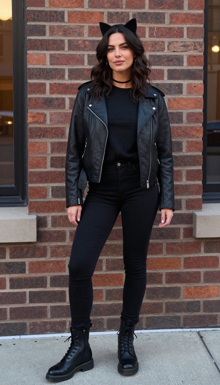 7. Denim and Leather: A Casual Cat