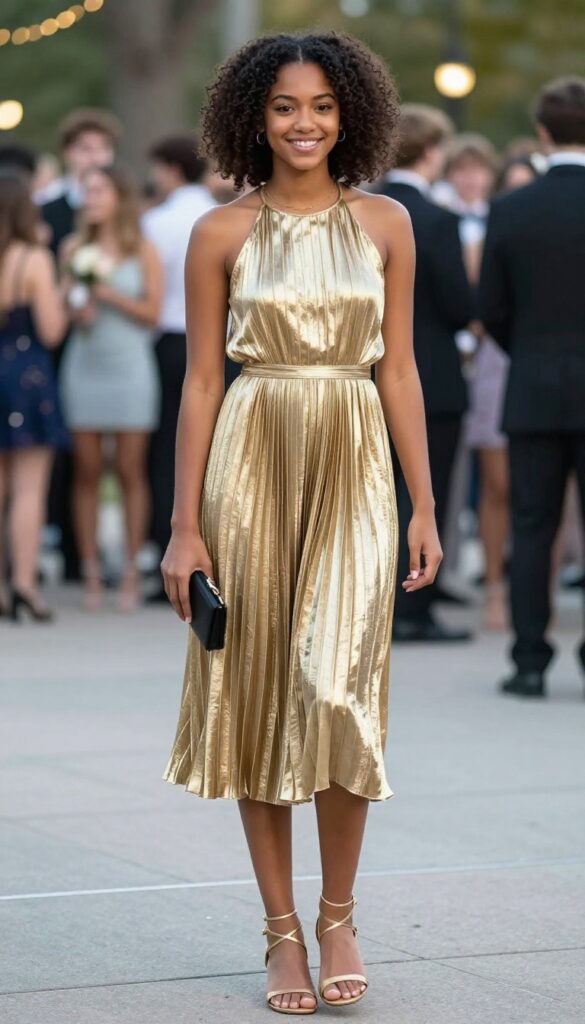 13. Metallic Pleated Dress