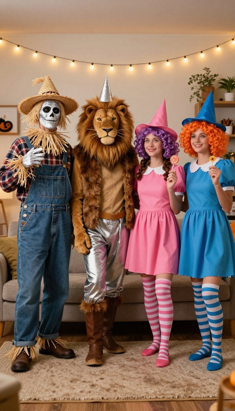 12. The Wizard of Oz: The Scarecrow, Tin Man, Cowardly Lion, and Two Munchkins