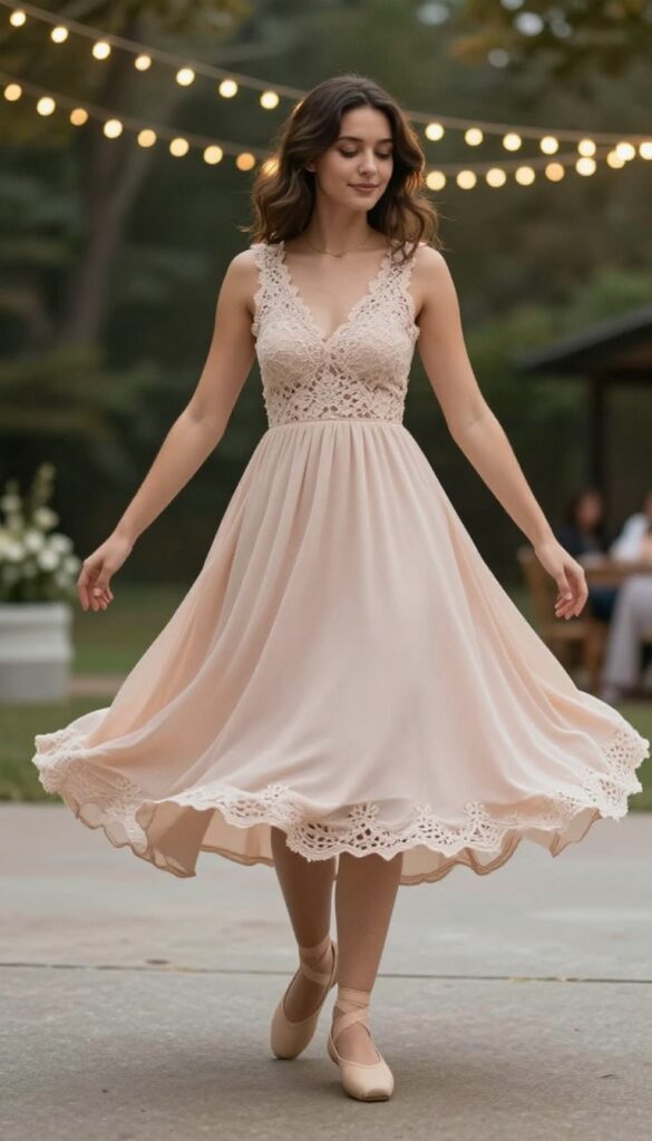 7. Lace-Trimmed Dress with a Flowy Skirt