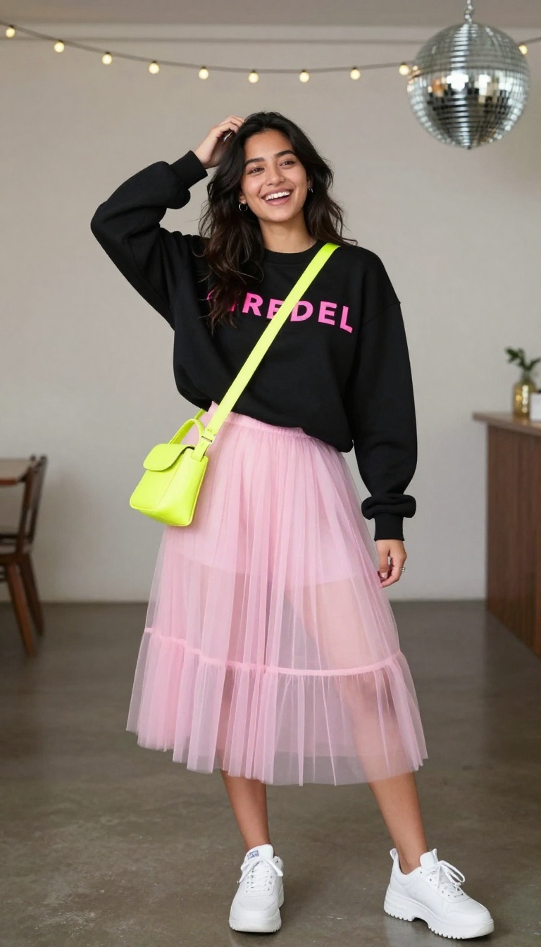 8. Tulle Skirt with a Graphic Sweatshirt