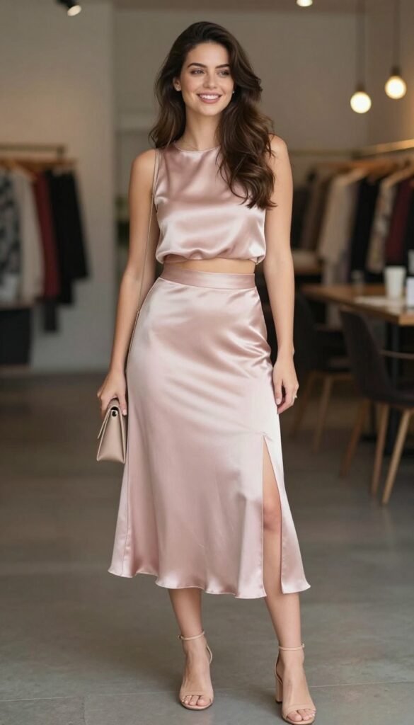 6. Two-Piece Pink Crop Top and Skirt