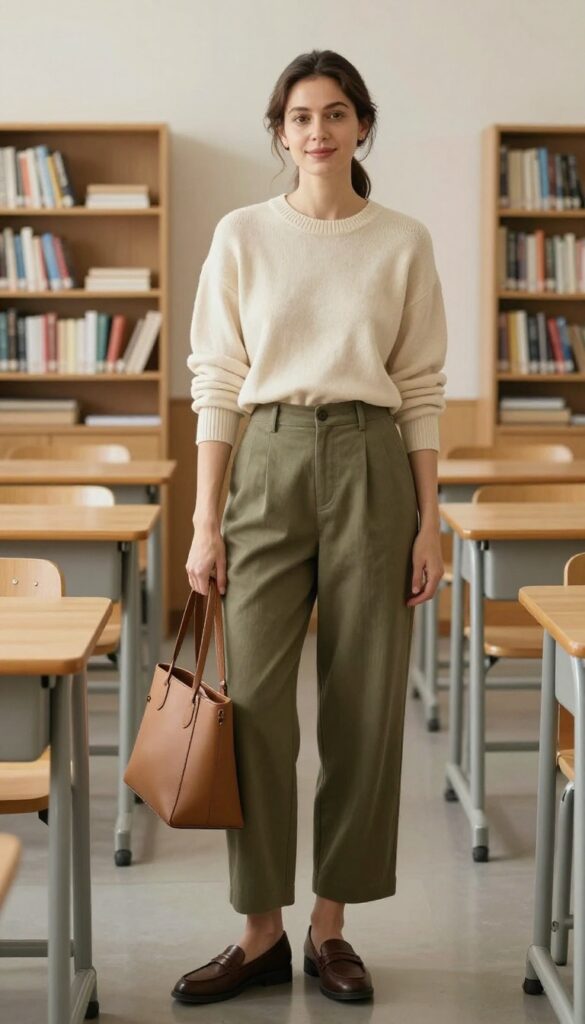 2. High-Waist Wide-Leg Trousers with a Cozy Sweater